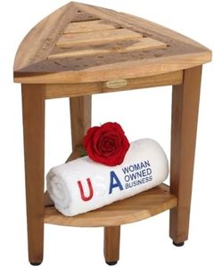 EcoDecors Snazzy Corner Waterproof Teak Wood Shower Bench Stool Seat Chair For Inside Shower Provides Safety, Storage, and Organization For Bathroom Accessories
