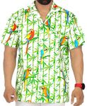 Happy Bay Men's Funny Beach Button up Hawaiian Shirts 3XL White, Parrot