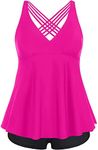 Aqua Eve Plus Size Swimsuits with Shorts Two Piece Tankini for Women Flowy Bathing Suits Athletic Swimwear, Hot Pink, 22 Plus