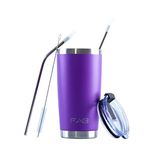 FAB | Vacuum Insulated Tumbler with Lid & Straw 560ml (20oz)| Reusable Stainless Steel Flask for Hot & Cold Drink | Iced Coffee Cup | Travel Mug | BPA Free - Purple