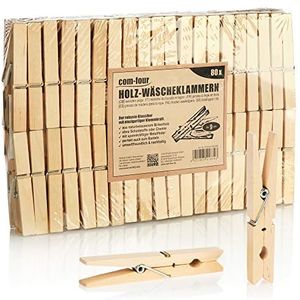 com-four® 80x Pinzas para la Ropa XL sostenibles de Madera de Abedul, sin Tratar para Colgar la Ropa, Aprox. 9 cm (080 Piezas - Abedul - XL)