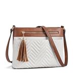 BOSTANTEN Crossbody Bags for Women Quilted Cross Body Purses Medium Shoulder Handbags with Tassel Beige and Brown