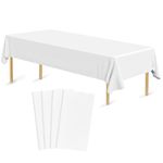 Bouiexye 4 Pack Disposable Table Cloth White Plastic Tablecloth 54 x 108 Inch Rectangular Tablecloths for Indoor Outdoor Party Birthdays Weddings Christmas Anniversary Buffet Table