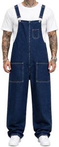 Huang's Mens Denim Bib Overalls Loose Fit Workwear Carpenter Jeans with Adjustable Straps Vintage Washed Utility Overalls Relaxed Straight Leg Casual Jumpsuit for Men