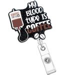 Funny Badge Holder Retractable Cute My Blood Type is Coffee Badges Reels Accessories ID Clip for Nursing Nurses Doctor Student Teacher Healthcare Medical Work Assistant MA CNA RN ER Office Gifts