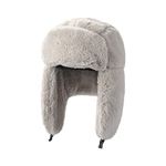 IBLUELOVER Women Bomber Hat Faux Fur Trapper Hat Winter Ushanka Russian Hat Earflap Warm Thick Hunting HatOutdoor Ski Hat Windproof Plush Lined Trooper Balaclava Hat for Skiing Skating Climbing Beige