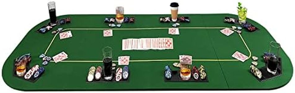 YUZPKRSI 79 x 36 Inch Foldable Poker Table Top, Rectangular Poker Table Topper Green Felt with Chips Tray & Cup Holders, Professional Texas Hold’em Poker Mat with Carrying Bag for Card Casino Games