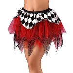 TWINKLEDE Halloween Costume Skirt Irregular Tulle Skirts Day of The Dead Skirts Party Tutu Skirt for Women and Girls, Black & Red, 50 Short