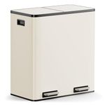 VonHaus Kitchen Bin, 60L Double Recycling Bin for Kitchen, Two Section Food Waste Separation System with Non-Slip Base & Removable Inner-Compartments, Large Airtight Trash Can, 2 x 30L (Cream)