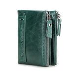 Contacts Men's Genuine Leather Bifold Wallet Double Zip Pocket Purse, Glass Green