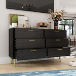 Hitow 6 Drawer Dresser for Bedroom, Modern Wide Double Dresser with Metal Legs, Home Office Storage Dresser, Chest of Drawers for Living Room, Espresso (47.2" W x 15.7" D x 30.1" H)