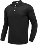 PINSPARK Mens Black Long Sleeve Polo Slim Fit Golf Shirts for Men Dry Fit Moisture Wicking Polo Shirts Collared Shirt Men