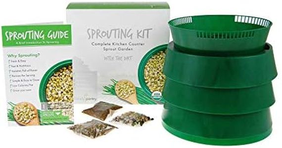 Handy Pantry Complete Sprout Garden Kit with Bonus 8 oz Organic Sunflower Seeds (3-tray Sprouter, 4 Lids/Base, 3 additional Organic Seed Packages) - BPA Free Stackable Sprouting System