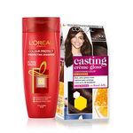 L'Oréal Paris Hair Colour and Shampoo Bundle, Glossy Finish, Casting Crème Gloss 300 Darkest Brown, 87.5 g + 72 ml With Color Protect Shampoo, 192.5 ml