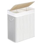 SONGMICS - Laundry Basket with Lid - Bamboo Laundry Basket with 2 Sorting Compartments, Removable Bag, Cotton Handles - Volume 100L, for Laundry Room, Bedroom - White -LCB64WT