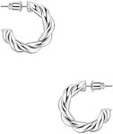 wowshow Silver Hoop Earrings for Women, Twisted Hoop Earrings Lightweight Silver Hoops for Women White Gold Plated Hypoallergenic for Sensitive Ears 25mm