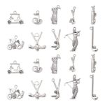 DanLingJewelry 50Pcs 10 Styles Tibetan Sport Charms Golf Club Ball Bag Cart Sports Player Charms Sports Charms for DIY Necklace Craft Supplies