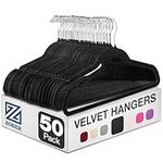 ZOBER Velvet Coat Hangers - 50 Non-Slip Hangers for Clothes - Velvet Clothes Hangers w/ 360 Degree Swivel Hook - Coat Hangers for Trousers - Black
