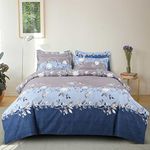 DECOMIZER XL Microfiber Soft Cotton Queen Bedsheet for Double Bed, Queen Size 90 Inches X 100 Inches, 230 X 250 cm with 2 Large Size Pillow Covers Without Joint - Navy Grey Patta