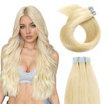 Tape in Human Hair Extensions 20 Inch 20pcs 50g/pack Silky Straight human Hair Extensions Bleach Blonde (20, 613n)