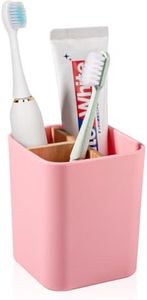 Heagoale Bamboo Toothbrush Holder for Bathrooms, 3 Slots Toothbrush and Toothpaste Holder Bathroom Counter Organizer for Electric Toothbrushes, Floss, Razors - Pink