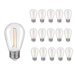 S14 LED Edison Bulb,Shatterproof & Waterproof S14 Replacement LED Light Bulbs – 1W Equivalent to 10W, Non-Dimmable 2200K Outdoor String Lights, E26 Base Edison Bulbs (15 Pack)