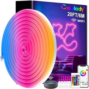 Cozylady 20ft/6M LED Neon Rope Lights, RGB Smart WiFi Strip Lights, Works with Alexa & Google Assistant, APP & Remote & Voice Control, IP67 Waterproof, Music Sync, 24V for Bedroom Gaming Room Decor