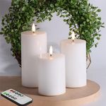 Eywamage White Flat Top Flameless Pillar Candles with Remote, Flickering Real Wax LED Battery Candles Φ 3" H 4" 5" 6"