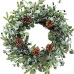 Idyllic Eucalyptus Wreath for Front Door,20" Blue Berries Christmas Wreath with Pine Cones, Decorations for Everyday Farmhouse Window Outdoor/Indoor