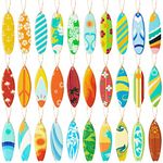 Haooryx 31PCS Summer Surfboard Surfing Hanging Wooden Ornaments Decorations Surf Board Shaped Beach Signs Wood Ornament with String for Home Summer Hawaiian Beach Luau Tropical Party Favors Supply