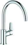 GROHE Start Edge – Single Lever Kitchen Sink Mixer Tap (High C-Spout, 360˚ Swivel Range, 28 mm Ceramic Cartridge, Tails 3/8 Inch, Min. Recommended Pressure 1.0 bar), Easy to Install, Chrome, 30529001