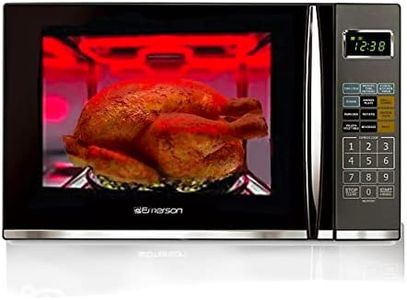 Emerson 1.2 Cu. Ft. Microwave Oven with Griller, Timer & LED Display 11 Power Levels, 9 Pre-Programmed Settings, Removable Glass Turntable with Child Save Lock, 1100W, Stainless Steel