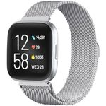 ZWGKKYGYH Compatible with Fitbit Versa/Versa Lite SE/Versa 2 Bands for Women Men, Stainless Steel Mesh Metal Band with Magnetic Lock Replacement for Fitbit Versa Smart Watch, Silver Large