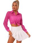 Allegra K Sheer Button Up Shirts for Women Halloween Costume See Through Mesh Long Sleeve Shirt Tops Hot Pink S