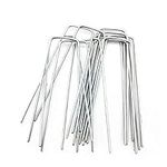 Garden Staples, 30 Pcs Stakes Heavy Duty U Shaped Galvanized Pins Garden Sod for Lawn Securing Ground Fabric (Silver)