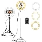 10" Ring Light with Tall Tripod Stand & Phone Holder for YouTube Video, Dimmable Led Ring Light with Remote for Camera, Video, Makeup, Selfie Photography Compatible with Smartphone