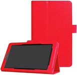 Smart Cover for Amazon Kindle All New Fire 7 7th / 9th Generation，Ultra Slim Folio Stand Leather Case Cover with Auto Sleep/Wake Up Function for Kindle Fire HD7 7" (2017/2019 Release) (Li-Red)