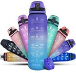 K-MART Water Bottle 1L Sports Water Bottle With Time Markings, Dishwasher Safe Leak-Proof Water Bottles, BPA Free Non-Toxic Drinks Bottle For Running, Cycling, School & Gym Bottle (Purple Gradient)