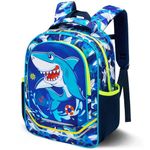 Kids Backpack - Shark Backpacks for Boys School Kindergarten Blue Primary Bookbag Elementary School Girls Backpack with Chest Strap and Side Bottle Pocket Travel Backpacks