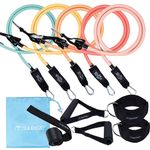 Squeeze Bands Tube Resistance Bands Set, 11PCS Home Gym Fitness Workout Package Includes: 5 Resistance Bands, 2 Foam Handles, 2 Padded Ankle Straps, 1 Door Anchor, 1 Carrying Pouch, Up to 100 lbs