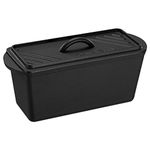 Navaris Bread Loaf Pan with Lid - Cast Iron Bread Baking Pan for Bulge Top or Flat Top Breads Meat Veg Meatloaf - Baking Tin 34 cm x 13 cm x 13 cm - Black