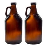 Amber Glass Growler Jugs 64-Ounce/Half Gallon (2-Pack) w/Black Phenolic Lids, Great for Kombucha, Home Brew, Distilled Water, Cider & More