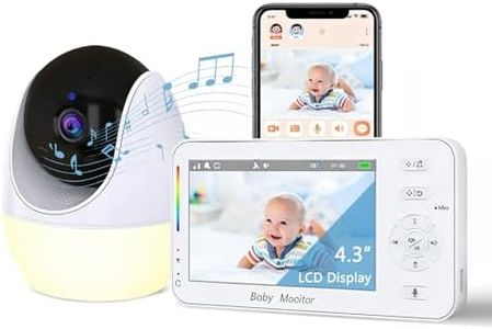 Kawayiads 4.3" Baby Monitor with Camera, App & Wireless Screen 1080P 360°Tracking, 3500mAh Battery,Cry Detection, 2-Way Talk, Night Vision, Temperature, 8 Lullabies, Night Light, Feeding Reminder
