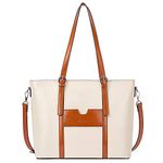 BOSTANTEN Womens Genuine Leather Handbags Large Capacity Vintage Top-Handle Tote Bag Casual 15.6 inch Laptop Shoulder Bags White with Brown