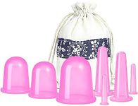 4beauty Therapy Pink Solar Powered Cupping Therapy Sets, Silicone Anti Cellulite Cup, Vacuum Suction Massage Cups, Facial Cupping Sets, Body and Face Massager for Adults-7 Pieces set