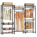 KZOBYD Clothes Rails, Heavy Duty Clothing Garment Rack with Pull-out Storage Baskets, Coat Rails Coat Racks Freestanding Wardrobe Closet Rack with Hanging Rods(Black)