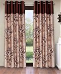 Fashion String 2 Pieces Solid Patch Floral Blossoms Eyelet Polyester Window Curtains - 5 Feet, Brown