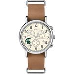 Timex Tribute Men's Collegiate Weekender Chrono 40mm Quartz Leather Strap, Michigan State Spartans, Modern