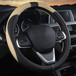 coofig Leather Car Steering Wheel Covers Universal 37-38cm /15inch Breathable Anti-slip Protector Interior Accessories for Auto/Truck/SUV/Van for Men Women (Black beige)