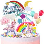 MOVINPE Unicorn Cake Topper, 2 Magic Unicorns Sculpture, 1 Rainbow, 1 Happy Birthday Banner, 2 Cloud, 4 Balloon, 12 Stars, 1 Moon, Cake Decoration For Girl Kid Women Birthday Party